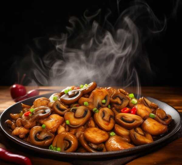视觉盛宴，香菇炒鸡，色香味俱全的美味瞬间,香菇炒鸡的美味诱惑，视觉与味蕾的双重盛宴——精美图片大赏,口感,第1张